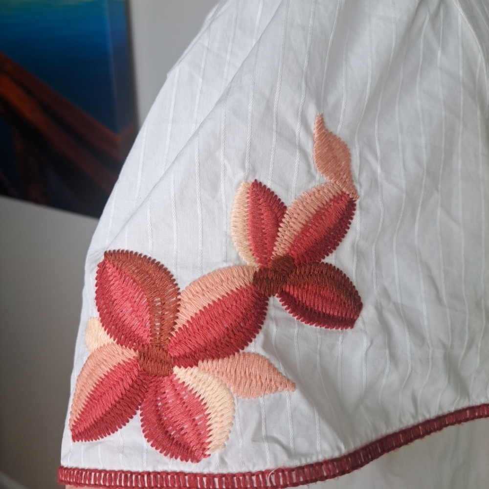 Madewell Women's Ivory Embroidered V-neck Short Sleeve Blouse Size Small Boho - Picture 8 of 16